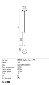 Suspensie KANJI, alama periata, LED 6W, 3000K, 630 lm, Redo 01-2359