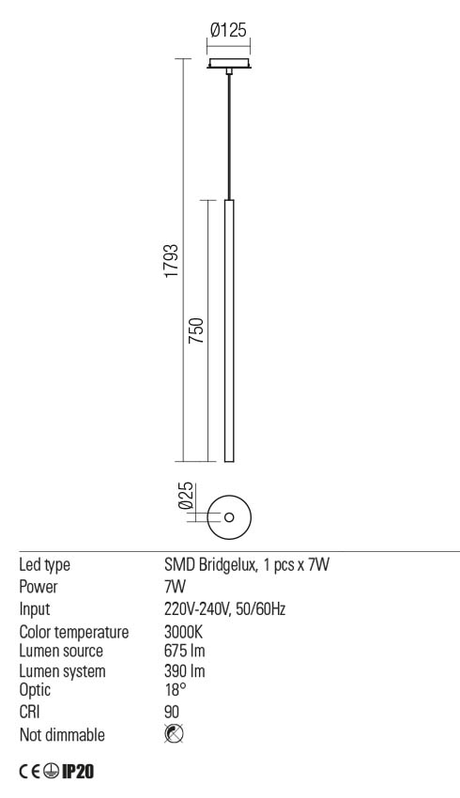 Suspensie KANJI, alama periata, LED 6W, 3000K, 630 lm, Redo 01-2363