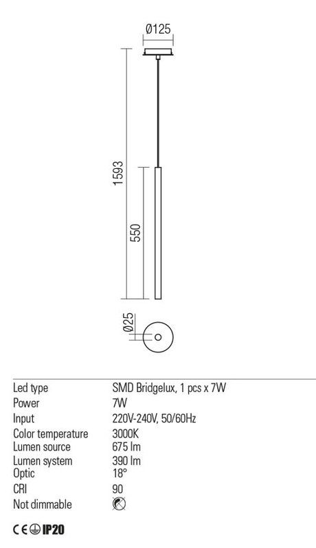 Suspensie KANJI, alb mat, LED 6W, 3000K, 630 lm, Redo 01-1222