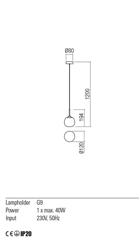 Suspensie KIWI, opal, G9, 1 x  40W, Redo 01-2081