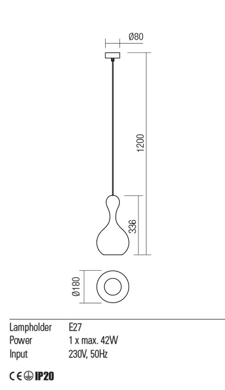 Suspensie LOB, fumuriu, E27, 1 x  42W, Redo 01-2256