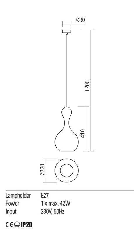 Suspensie LOB, fumuriu, E27, 1 x  42W, Redo 01-2259