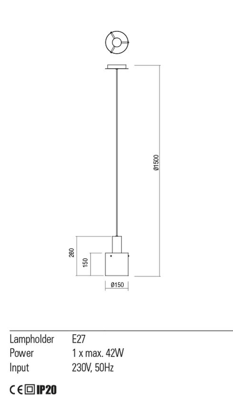 Suspensie LOU, anodizat negru/fumuriu degrade, E27, 1 x  42W, Redo 01-2006