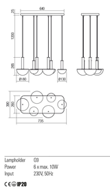 Suspensie LUMIEN, auriu mat/opal, G9, 6 x 10W, Redo 01-2476