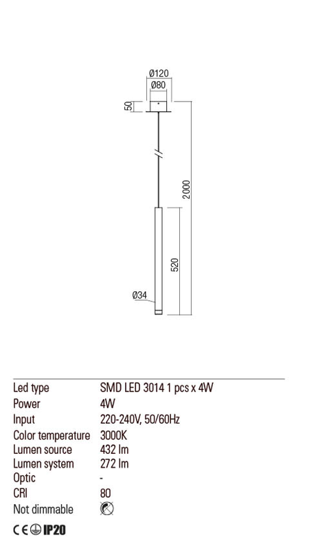 Suspensie MADISON, anodizat auriu mat, LED 4W, 3000K, 450 lm, Redo 01-2043