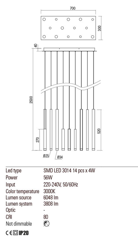 Suspensie MADISON, anodizat auriu mat, LED 56W, 3000K, 6858 lm, Redo 01-2054