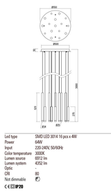 Suspensie MADISON, anodizat auriu mat, LED 64W, 3000K, 7718 lm, Redo 01-2058