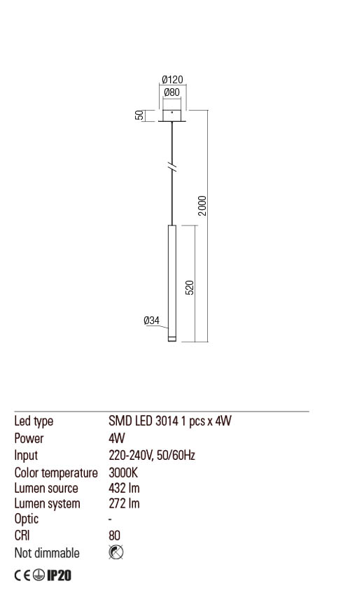 Suspensie MADISON, anodizat negru, LED 4W, 3000K, 450 lm, Redo 01-2045