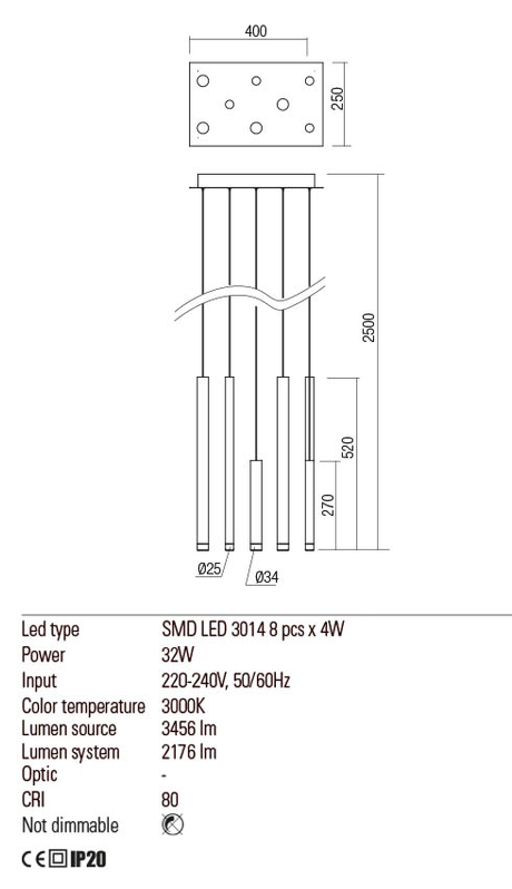 Suspensie MADISON, crom+cupru mat+negru, LED 32W, 3000K, 3639 lm, Redo 01-2049