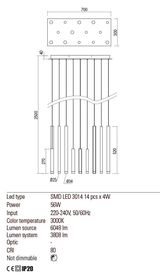 Suspensie MADISON, crom+cupru mat+negru, LED 56W, 3000K, 6858 lm, Redo 01-2057