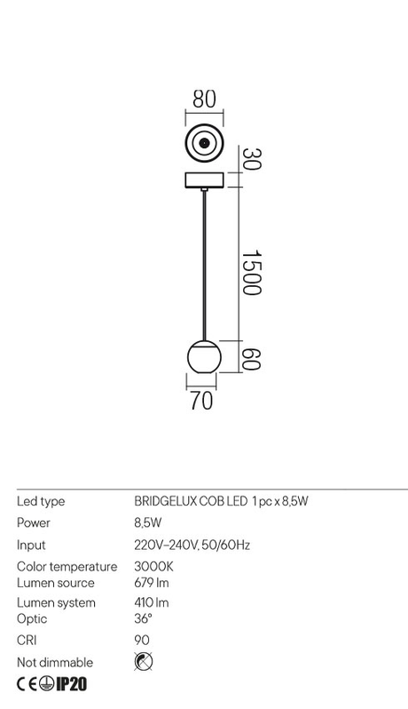 Suspensie OBO, alama periata, LED 8, 5W, 3000K, 679 lm, Redo 01-2806