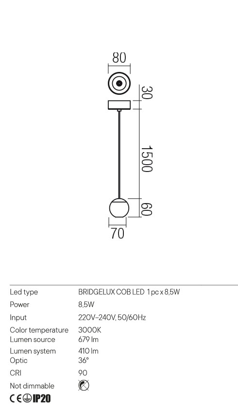 Suspensie OBO, aur roz, LED 8, 5W, 3000K, 679 lm, Redo 01-2805