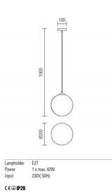 Suspensie OLA, E27, 1 x  42W, Redo 01-1064