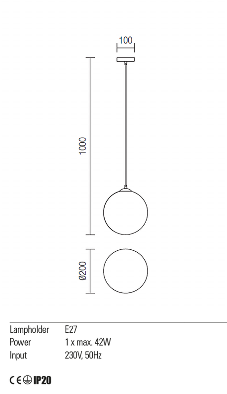 Suspensie OLA, E27, 1 x  42W, Redo 01-1064