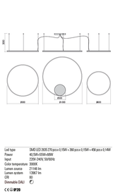 Suspensie ORBIT, alb mat, LED 40, 5W + 55W + 68W, 3000K, 21146 lm, Redo 01-1722-DALI