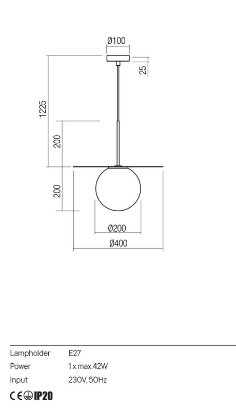 Suspensie PLATO, auriu, E27 1 x 42W, Redo 01-2731