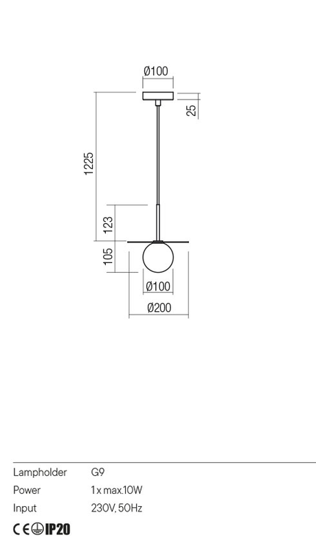 Suspensie PLATO, auriu, G9 1 x 10W, Redo 01-2727