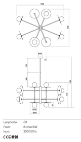 Suspensie PLATO, auriu, G9 8 x 10W, Redo 01-2735