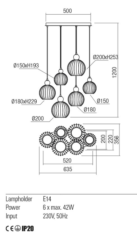 Suspensie PLUMEN, cuprata degrade, E14, 6 x  42W, Redo 01-2070