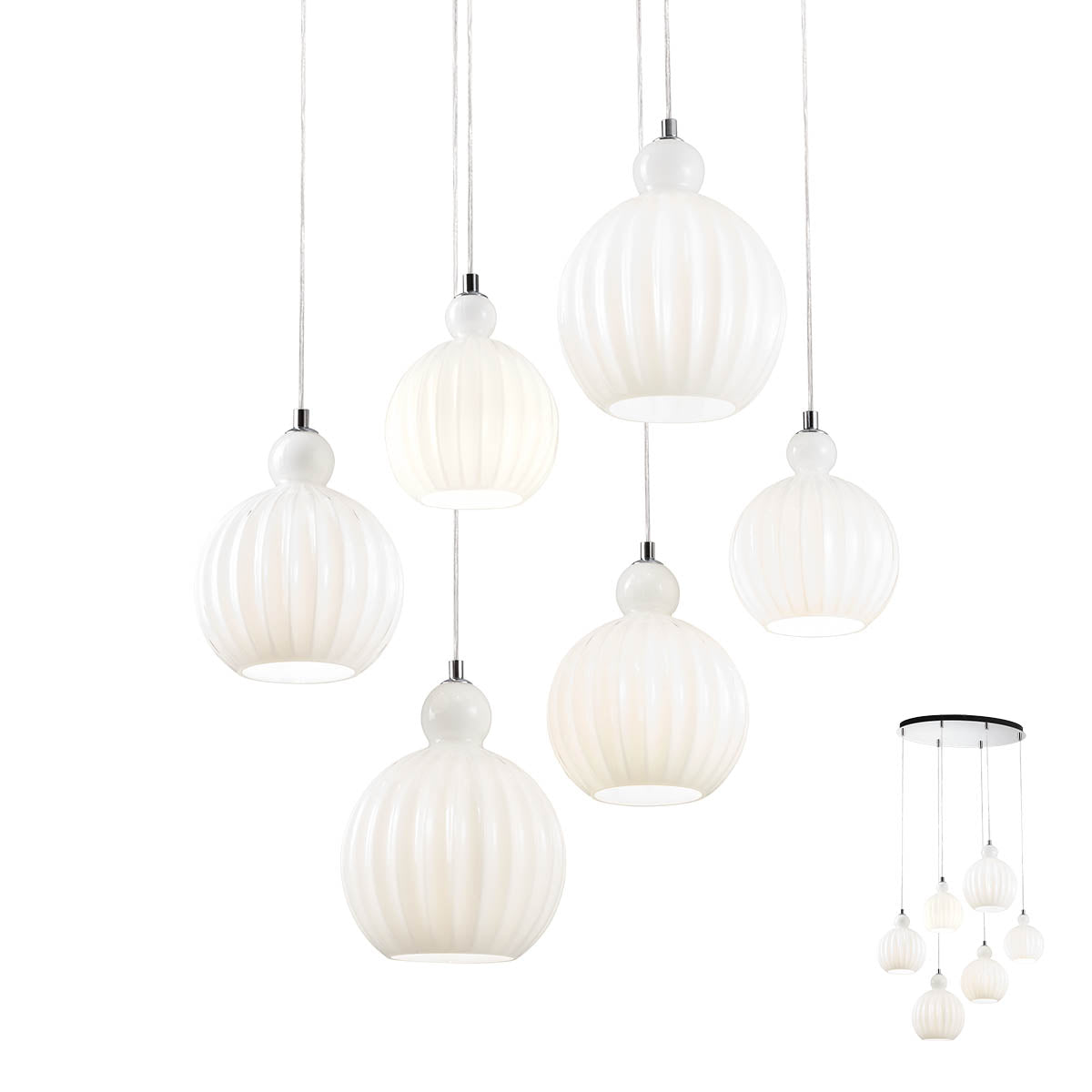 Suspensie PLUMEN, opal, E14, 6 x  42W, Redo 01-2068