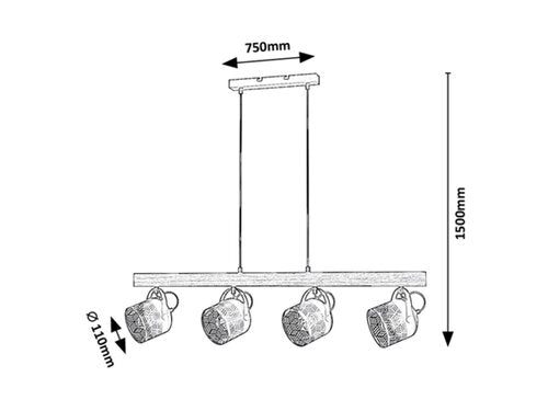 Suspensie Rotem, negru, 4xE14, Rabalux 3300