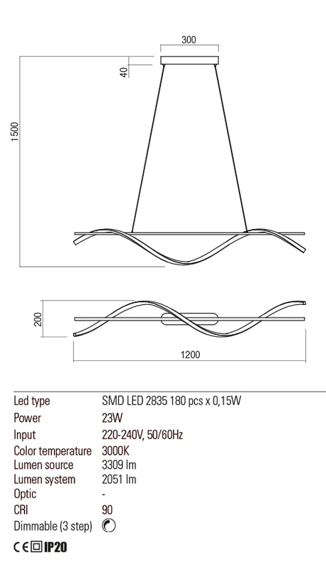 Suspensie SAVAGE, alb mat, LED 23W, 3000K, 3309 lm, Redo 01-2513