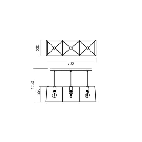 Suspensie SKETCH, negru cu detalii cupru, 3xE27, Smarter 01-1266