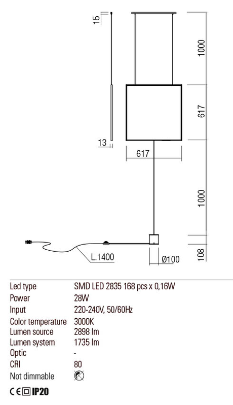 Suspensie SLICK, auriu mat, LED 28W, 3000K, Redo 01-2133