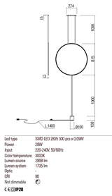 Suspensie SLICK, auriu mat, LED 28W, 3000K, Redo 01-2198