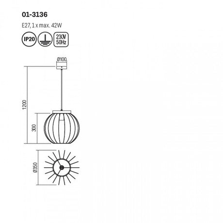 Suspensie Smarter Trellis, lemn, 1XE27, D.35 cm, 01-3136-NEW