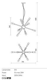 Suspensie STELLAR, negru mat, E14 12 x 25W, Redo 01-2934