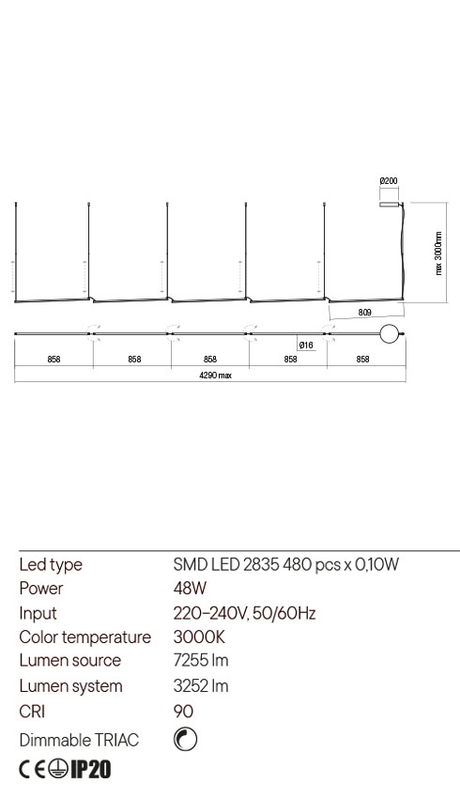 Suspensie STICK, alama, LED 48W, 3000K, 7255 lm, Redo 01-2800