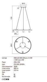 Suspensie SUMMIT, auriu periat, LED 25W, 3000K, 4800 lm, Redo 01-2490