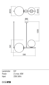 Suspensie TALIS, negru, E27, 2 x  42W, Redo 01-2646