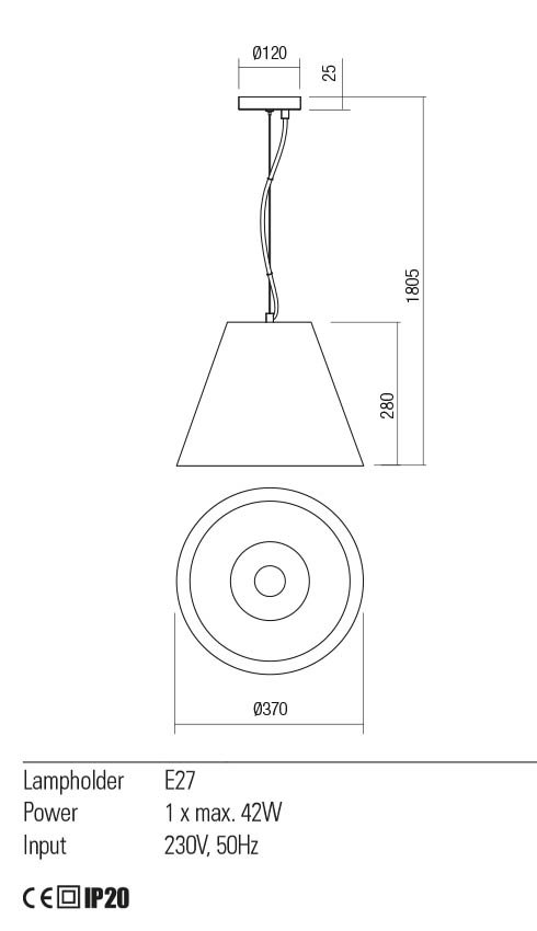 Suspensie TESSA, negru mat, E27, 1 x 42W, Redo 01-2215