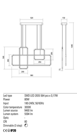 Suspensie THAI, alb mat, LED 80W, 3000K, 9460 lm, Redo 01-2099