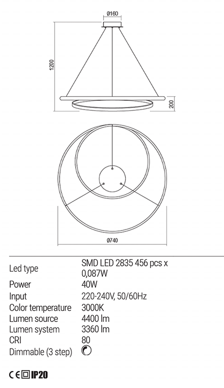 Suspensie TORSION, LED 35W, 3000K, 4678 lm, Redo 01-1795