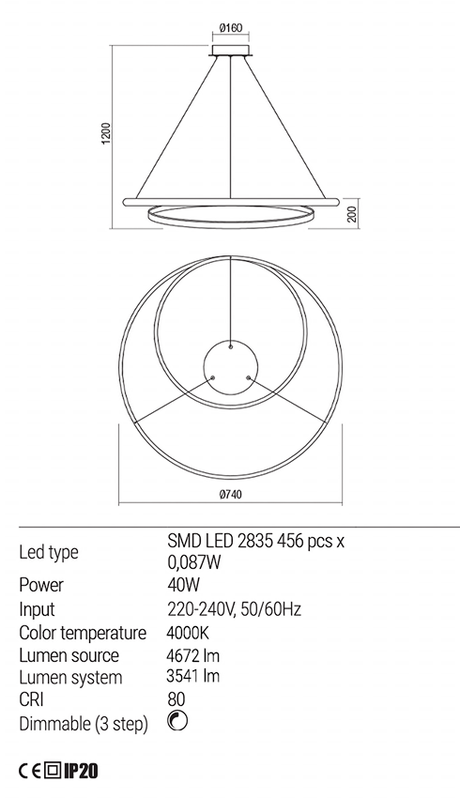 Suspensie TORSION, LED 35W, 4000K, 5009 lm, Redo 01-1890