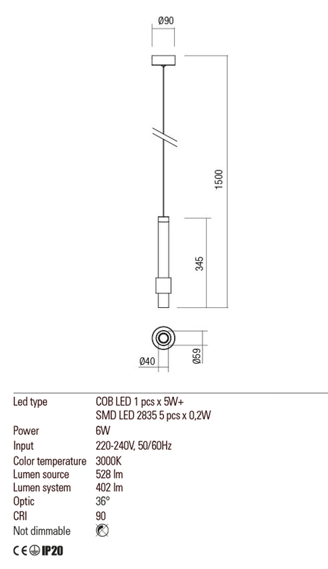 Suspensie TYCON, anodizat maro, LED 6W, 3000K, 528 lm, Redo 01-1993