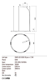 Suspensie UNION, auriu mat, LED 50W, 3000K, Redo 01-2206