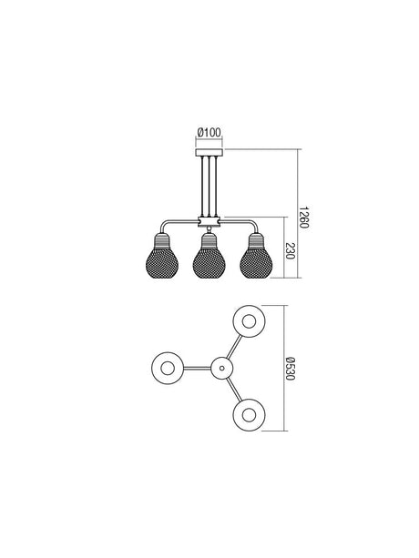 Suspensie EDISON, negru mat cu detalii cupru, 3xE27, Smarter 01-1579