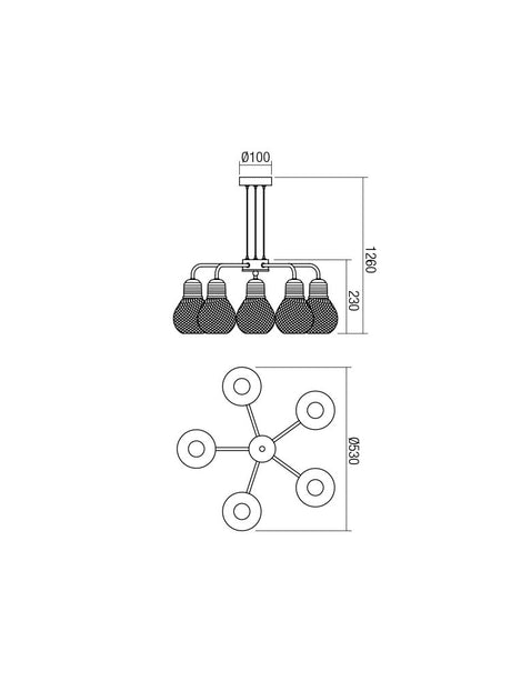 Suspensie EDISON, negru mat cu detalii cupru, 5XE27, Smarter 01-1580