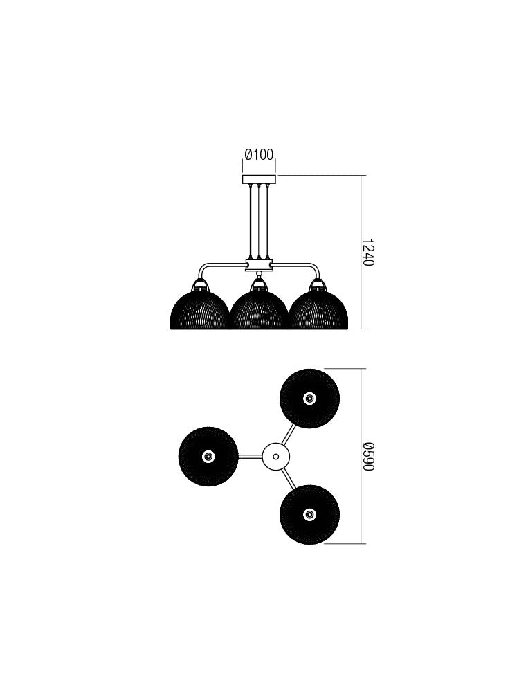 Suspensie TAMIS, negru mat cu detalii aurii, 3xE27, Smarter 01-1573