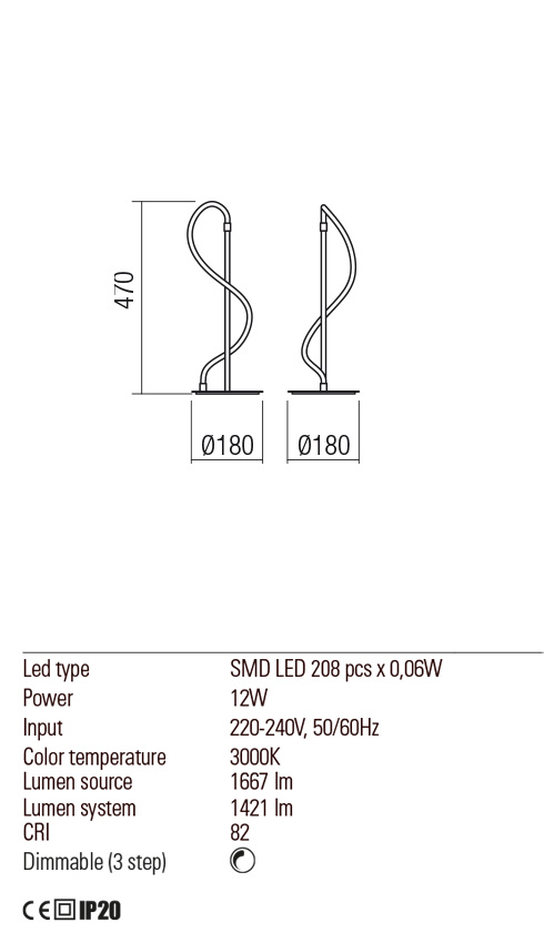 Veioza CORRAL, negru mat, LED 12W, 3000K, 1667 lm, Redo 01-2530