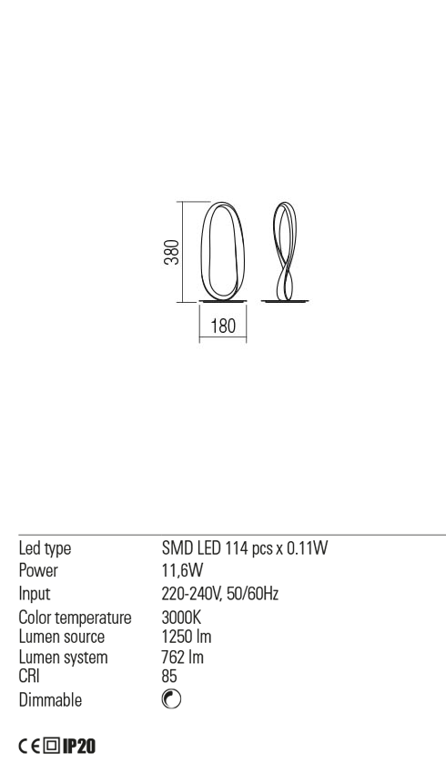 Veioza NUBO, alb mat, LED 11, 6W, 3000K, 1250 lm, Redo 01-1418