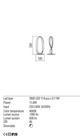 Veioza NUBO, alb mat, LED 11, 6W, 4000K, 1380 lm, Redo 01-1533