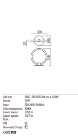 Veioza SPELL, alb mat, LED 12W, 3000K, 1400 lm, Redo 01-2227