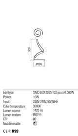 Veioza TORSION, LED 10W, 3000K, 1420 lm, Redo 01-1815